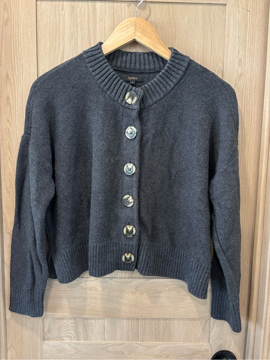 Quince Sweaters - Quince Organic Cotton Knit Cardigan Sweater Size S Preppy Academic Grey
